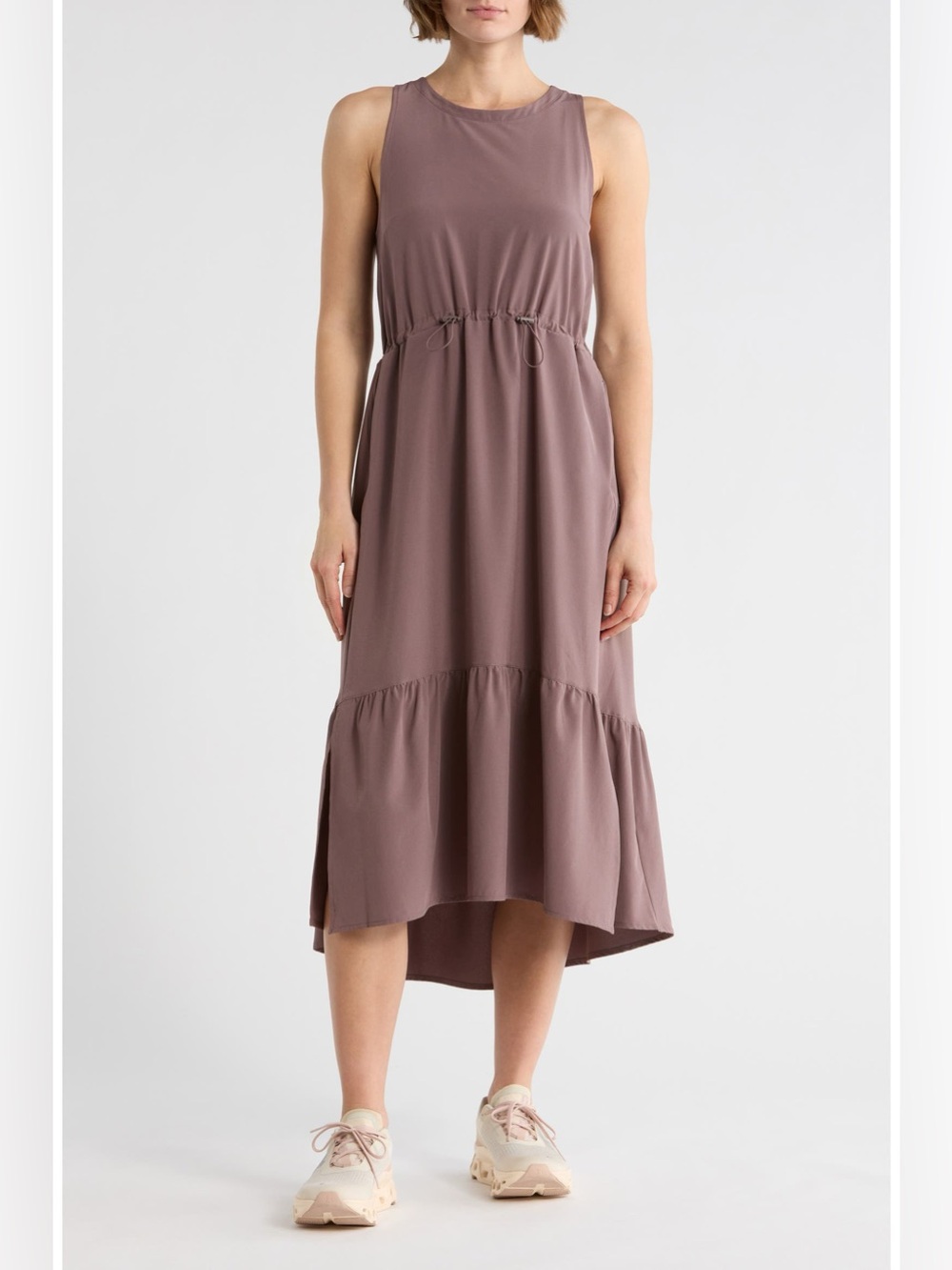 Zella Pursuit Tiered Midi Dress Size Medium Grey Plum